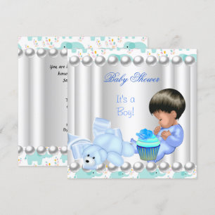 Cute Baby Shower Boy Blue cupcake Invitation