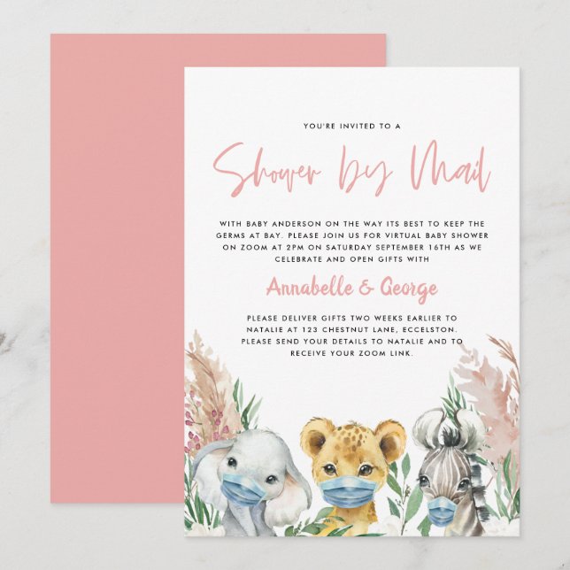 Cute baby shower by mail animal covid mask pink (Front/Back)