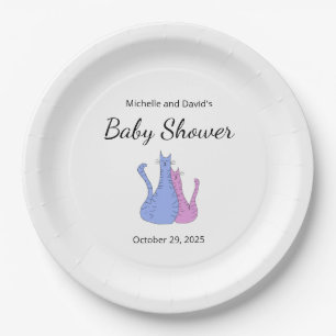 Cute Baby Shower Cat Twins Blue Pink Paper Plate