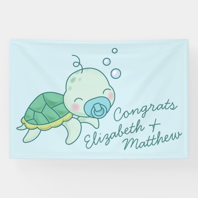 Cute Baby shower de tortue de mer Kawaii Bannière  (Horizontal)