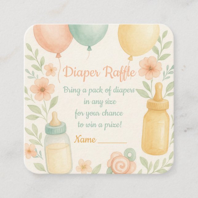 Cute Baby Shower Diaper Raffle Enclosure Card  (Front)