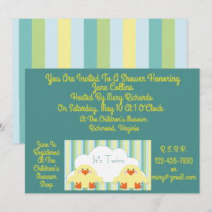 Cute Baby Shower For Twins Invitation w/Chicks