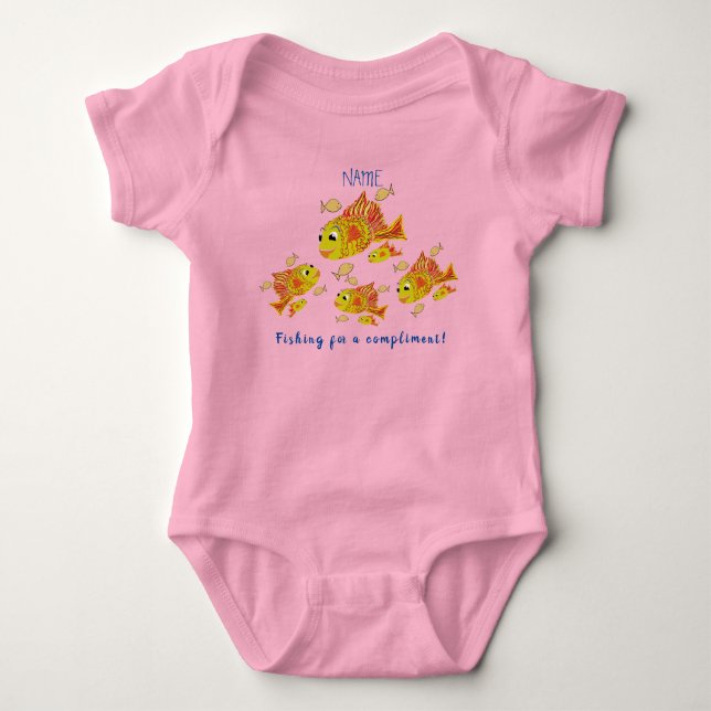 Cute Baby Shower Gift Fun Personalize Fish Bodysuit (Front)