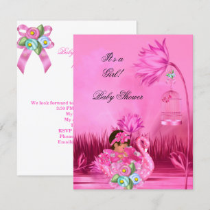 Cute Baby Shower Girl Baby Hot Pink Swan Magical Invitation