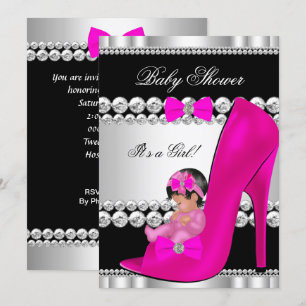 Cute Baby Shower Girl Hot Pink Baby in Shoe Invitation