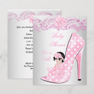 Cute Baby Shower Girl Pink Baby Shoe Lace Invitation