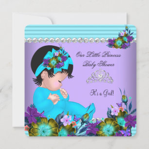 Cute Baby Shower Girl Teal Blue Purple Invitation