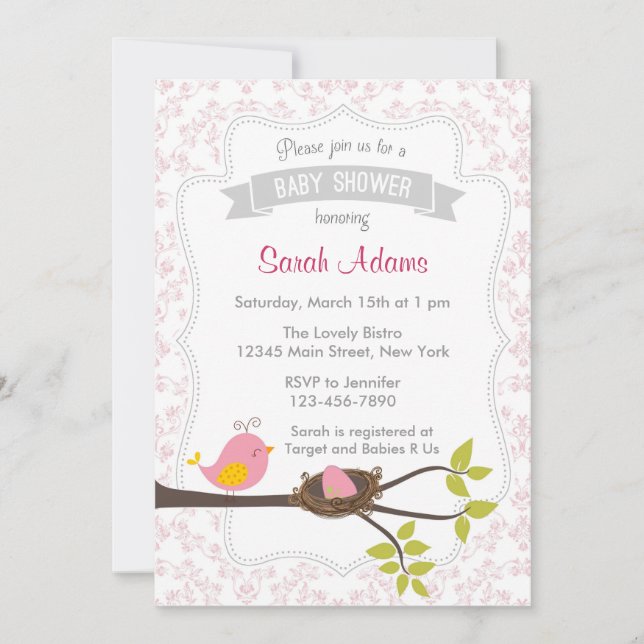 Cute Baby shower Invitation Pastel Pink (Devant)