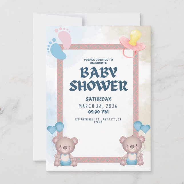Cute Baby Shower Invitation | Sweet Pastel Design (Front)
