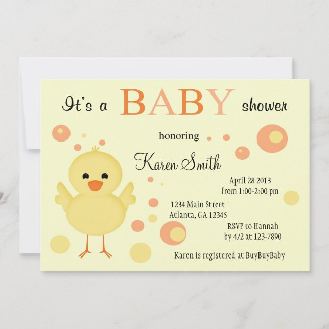 Cute Baby Shower Invitations - Chick (Front)