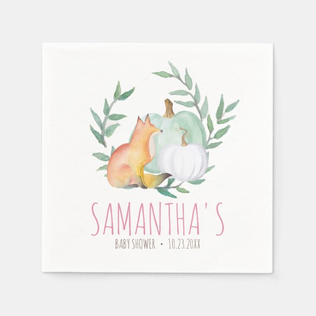 Cute Baby Shower Napkins Watercolor Pumpkin (Front)