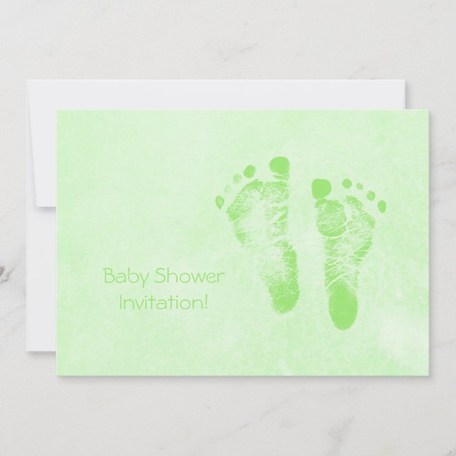 Cute Baby Shower New Baby Footprints In Green Invitation (Front)