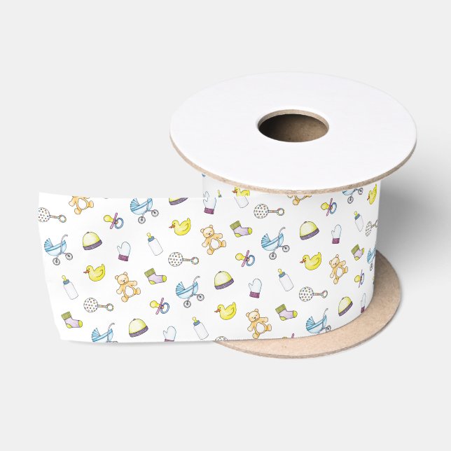 Cute baby shower pattern satin ribbon (Spool)