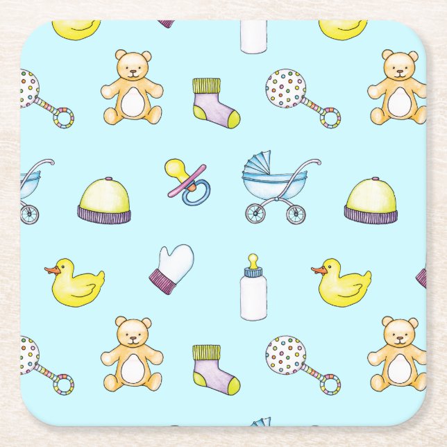 Cute baby shower pattern square paper coaster (Front)