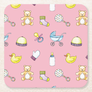 Cute baby shower pattern square paper coaster