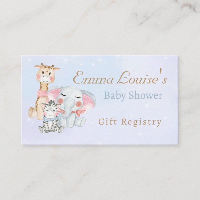 Cute Baby Shower Safari Animals Blue Gift Registry Enclosure Card (Front)