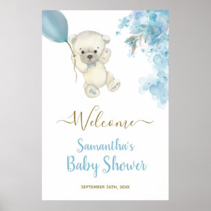 Cute Baby shower Teddy Boy Affiche de bienvenue aq