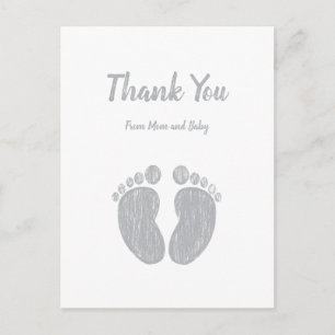 Cute Baby Shower Thank You Casual Grey Footprints Postcard