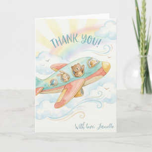 Cute Baby Shower Thank You Rainbow Airplane Card