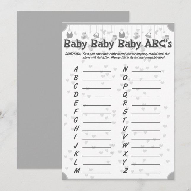 cute baby shower unisex abc game invitation (Front/Back)