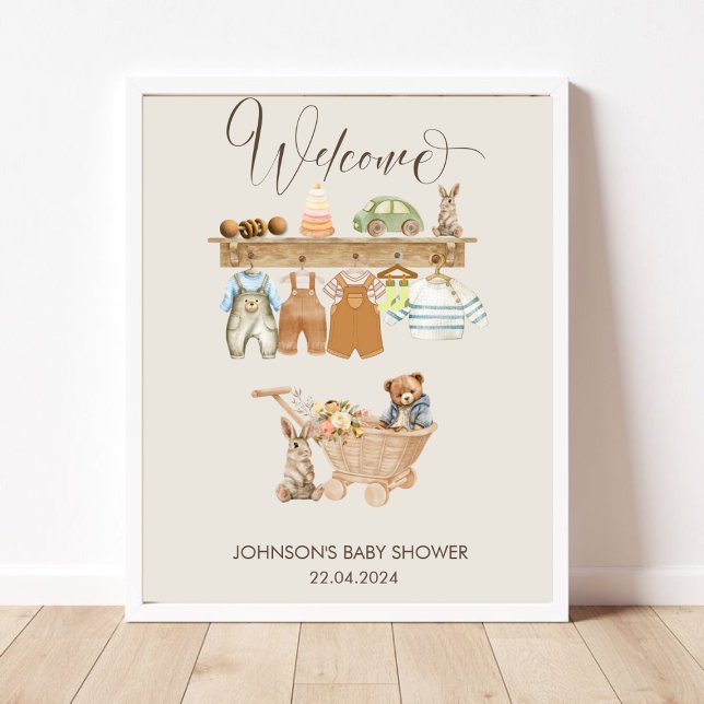 Cute Baby Shower Welcome Boho Nursery Theme Poster (Watercolor Boho Nursery Baby Shower Cards & Gifts Poster)