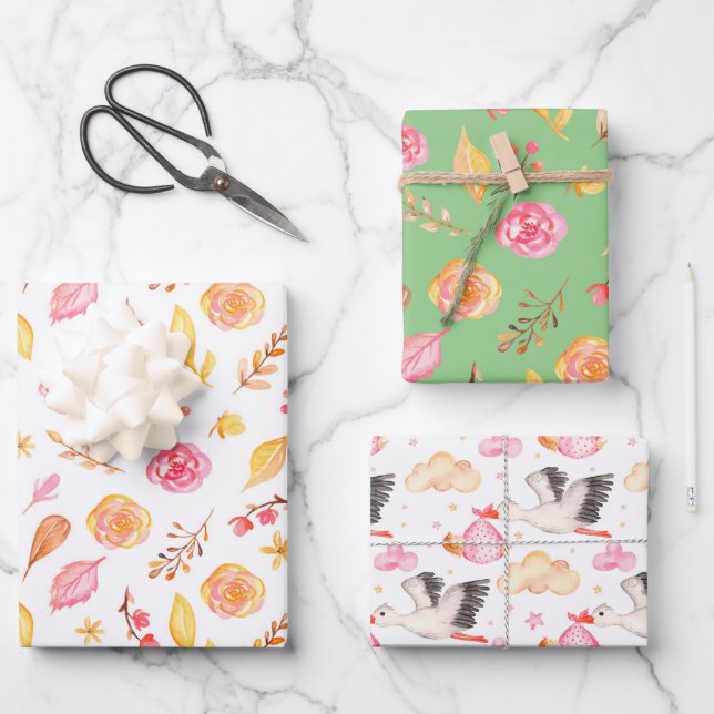 Cute Baby Shower Wrapping Paper Sheets (Front)