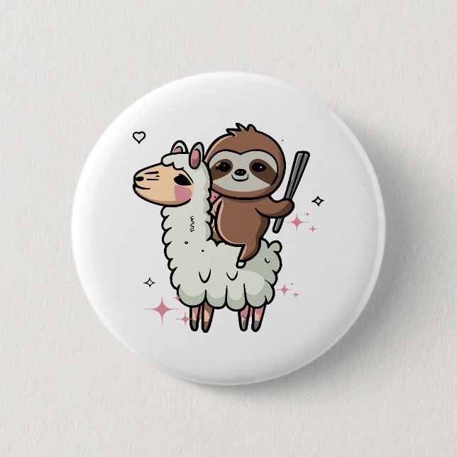Cute Baby Sloth and Llama  2 Inch Round Button (Front)