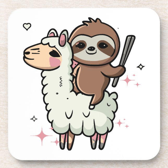 Cute Baby Sloth and Llama  Coaster (Front)