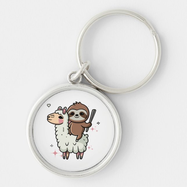 Cute Baby Sloth and Llama  Keychain (Front)
