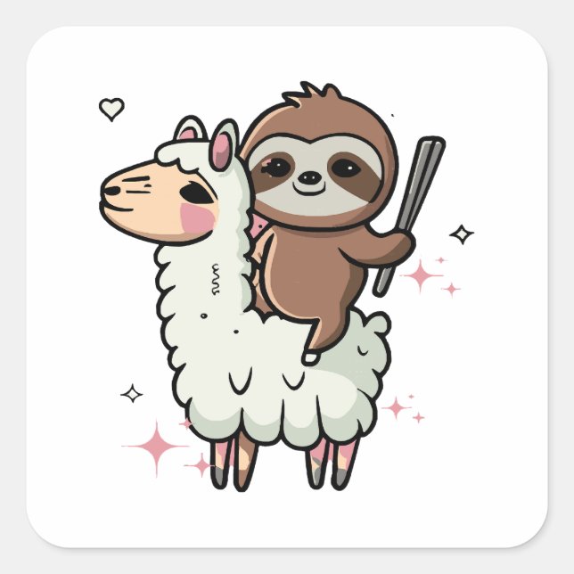 Cute Baby Sloth and Llama  Square Sticker (Front)