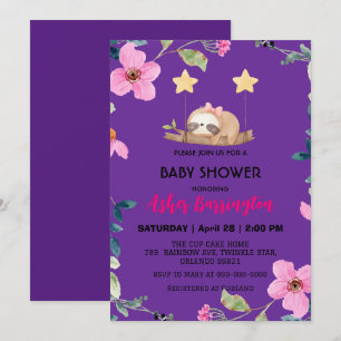Cute Baby sloth colourful flower baby shower party Invitation