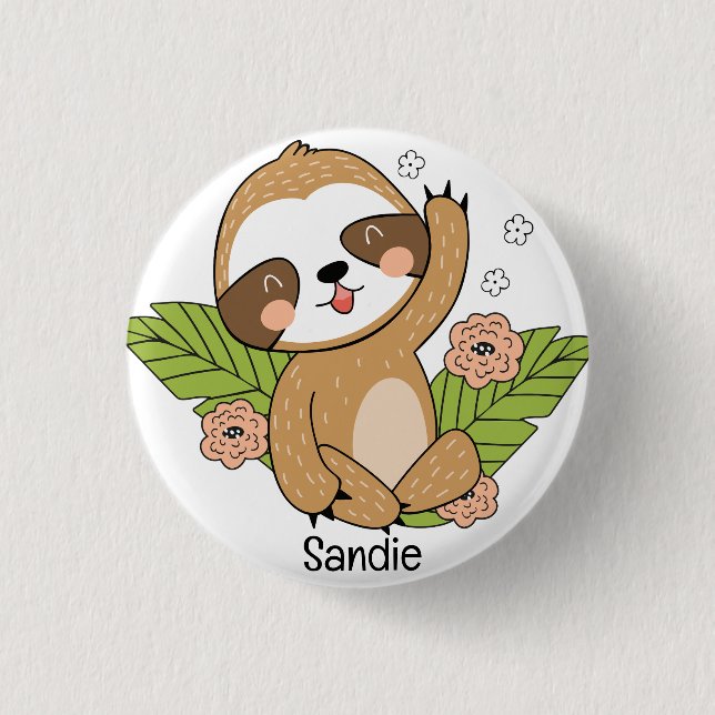 Cute Baby Sloth Custom Name     1 Inch Round Button (Front)