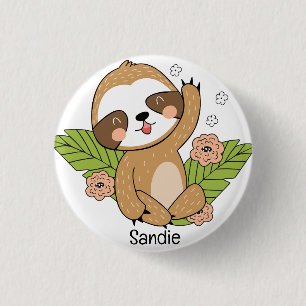 Cute Baby Sloth Custom Name 1 Inch Round Button