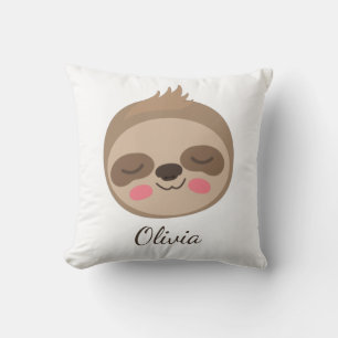 Cute Baby Sloth Face With Custom Name Kids Throw P Pillow