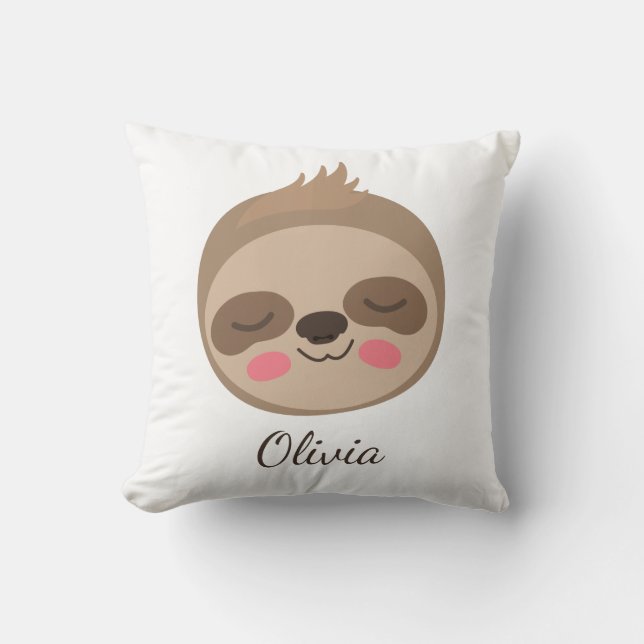 Cute Baby Sloth Face With Custom Name Kids Throw P Pillow (Front)