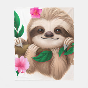 Cute Baby Sloth Hanging in a Tree Fleece Blanket