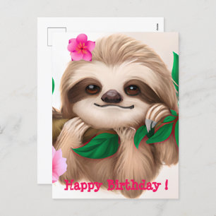 Cute Baby Sloth Hanging in a Tree Holiday Postcard