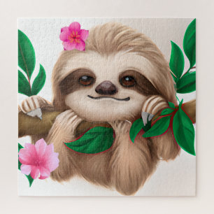 Cute Baby Sloth Hanging in a Tree  Jigsaw Puzzle