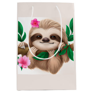 Cute Baby Sloth Hanging in a Tree Medium Gift Bag