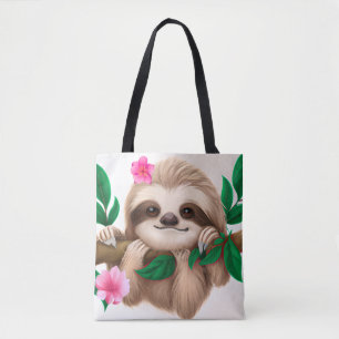 Cute Baby Sloth Hanging in a Tree  Tote Bag
