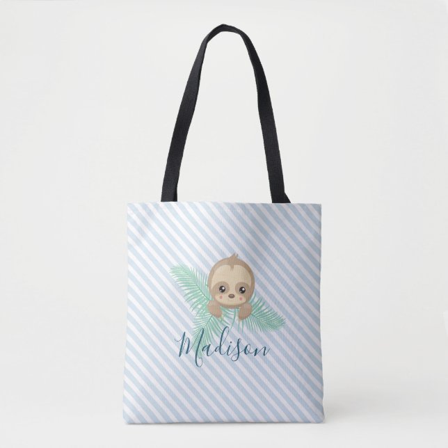 Cute Baby Sloth Monogram Tote Bag (Front)