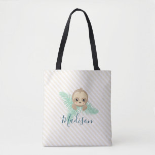 Cute Baby Sloth Monogram Tote Bag
