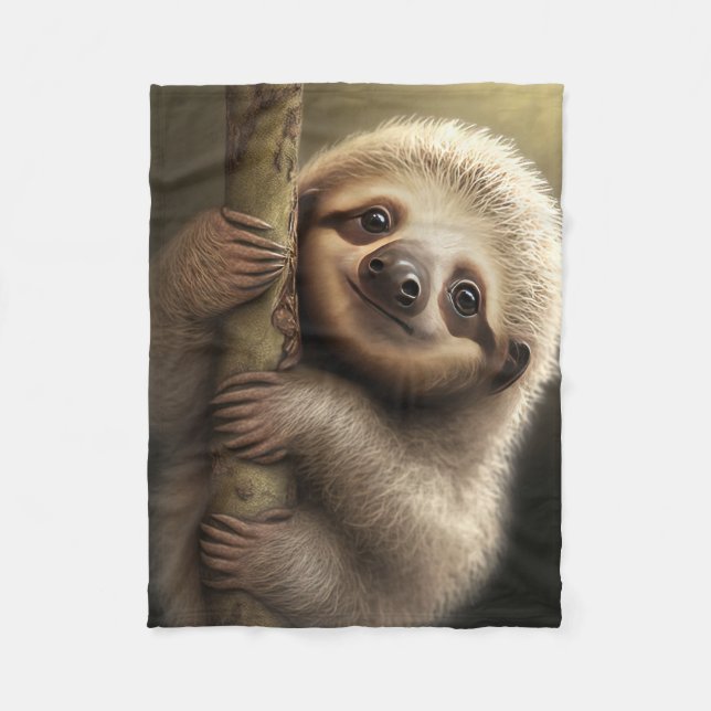 Cute Baby Sloth Smiling Wildlife Nature Animal Fleece Blanket (Front)