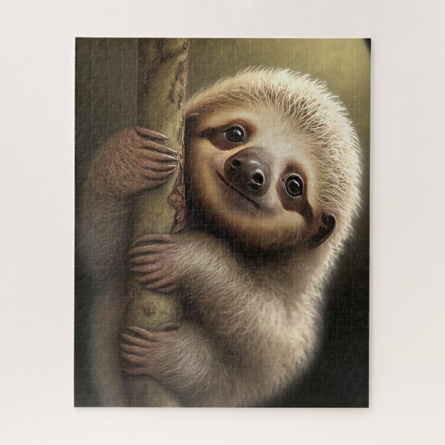 Cute Baby Sloth Smiling Wildlife Nature Animal Jigsaw Puzzle (Vertical)