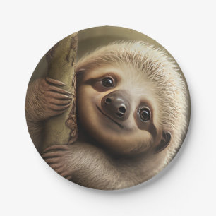 Cute Baby Sloth Smiling Wildlife Nature Animal Paper Plate
