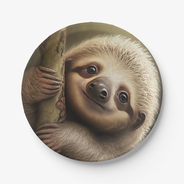 Cute Baby Sloth Smiling Wildlife Nature Animal Paper Plate (Front)