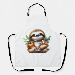 Cute Baby Sloth with Pumpkin Coffee and Pancakes w Apron