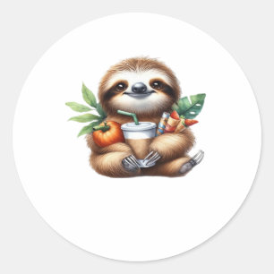 Cute Baby Sloth with Pumpkin Coffee and Pancakes w Classic Round Sticker