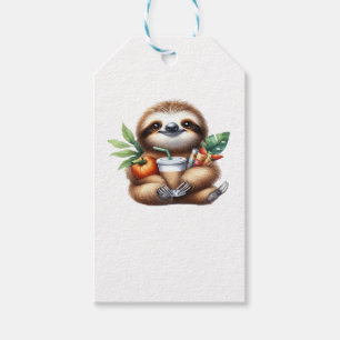Cute Baby Sloth with Pumpkin Coffee and Pancakes w Gift Tags