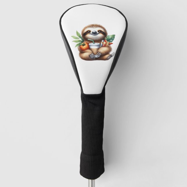Cute Baby Sloth with Pumpkin Coffee and Pancakes w Golf Head Cover (Front)
